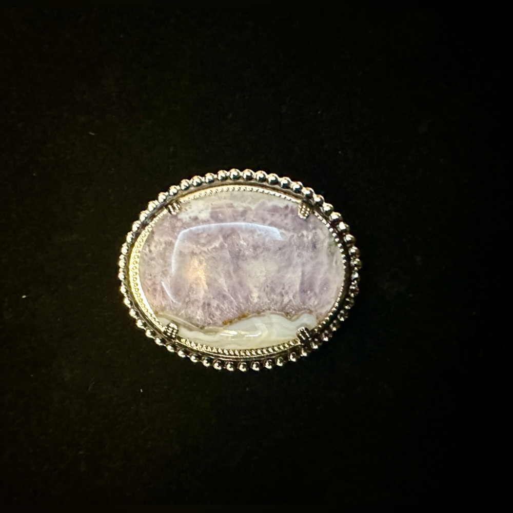 Silver and Purple Stone Brooch